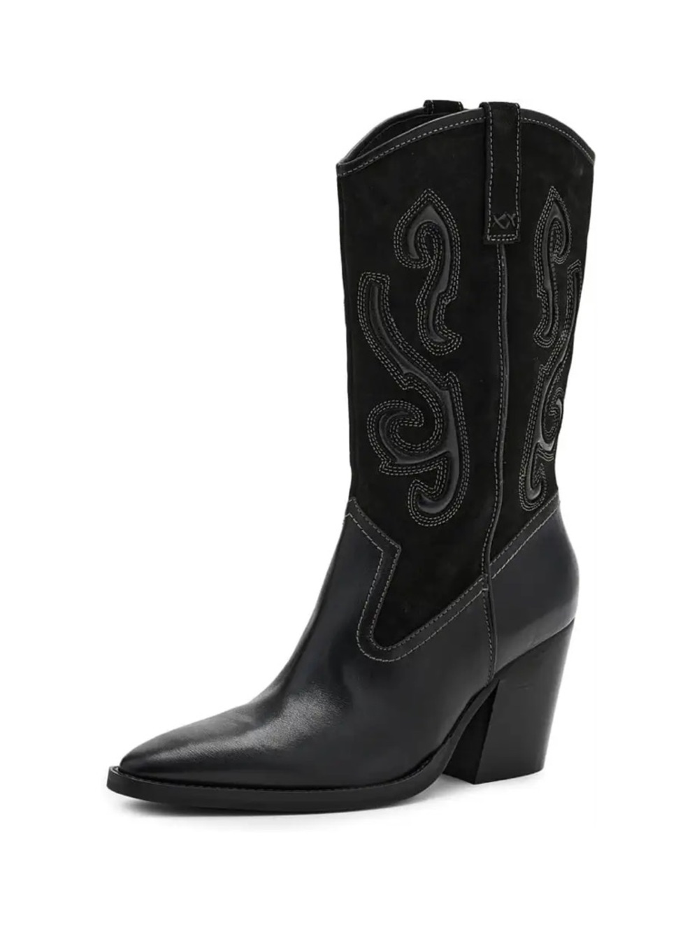 Free People Black Pointed-Toe Western Mid-Calf Boot